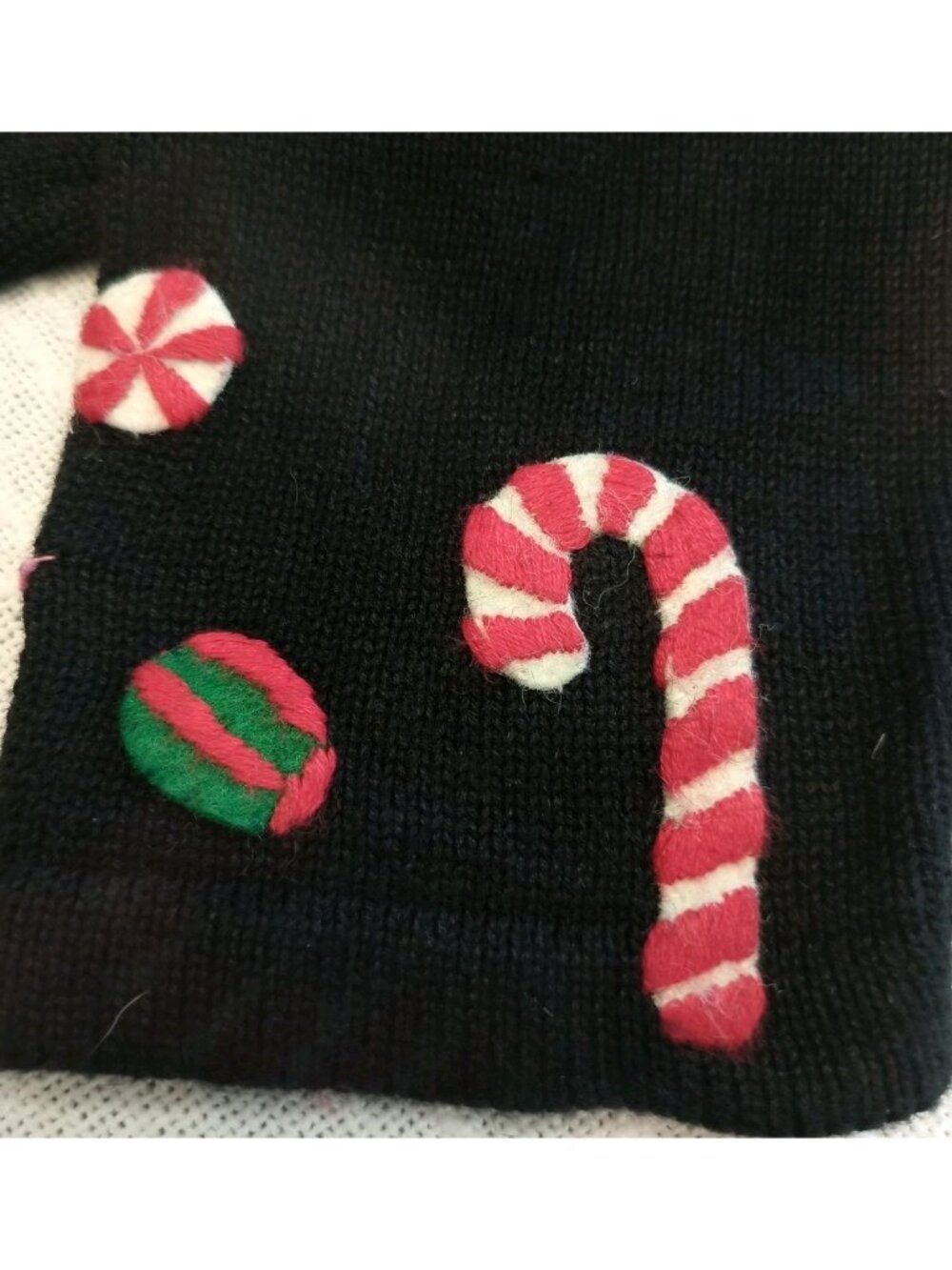 Vintage Talbots Hand Knit Christmas Holiday Sweater Cardigan Candy Canes Size L - Picture 10 of 15